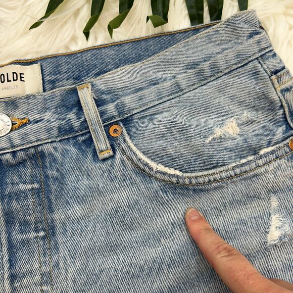 AGOLDE Light Blue Denim Distressed Button Fly Cut Off Jean Shorts 30 - Picture 8 of 8